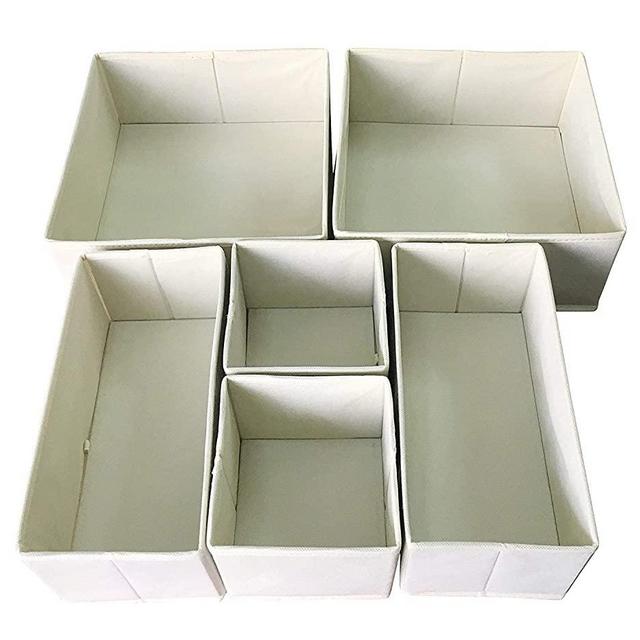 Sodynee FBA_SCD6SBE Foldable Cloth Storage Box Closet Dresser Organizer Cube Basket Bins Containers Divider with Drawers for Underwear, Bras, Socks, Ties, Scarves, 6 Pack, Beige