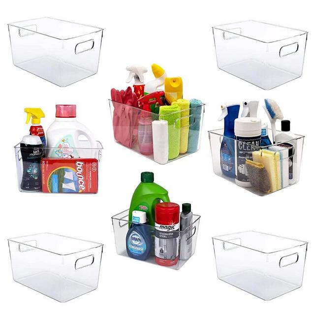 Clear Plastic Storage Bins, Perfect for Kitchen Organization or Pantry Organization and Storage, Fridge Organizer Plastic Bins, Pantry Organization and Storage Bins, Cabinet Organizers