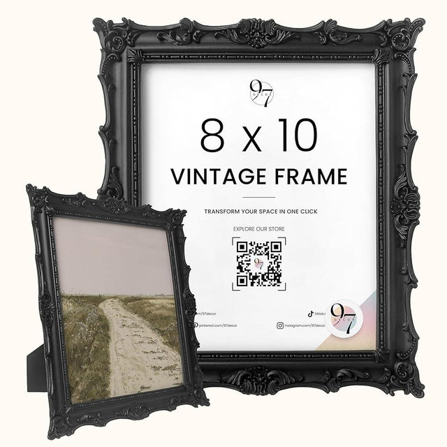 97 Decor Black Vintage Picture Frames 8x10 - Hand-crafted Resin Antique Frames 8x10 For Tabletop Or Wall Mount, Victorian Gothic Wall Decor