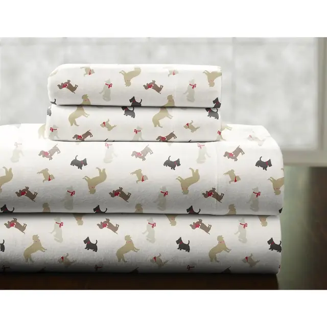 Pointehaven Heavy Weight 100% Cotton Holiday Dogs Printed 170 GSM Flannel 4 pc Sheet Set, King