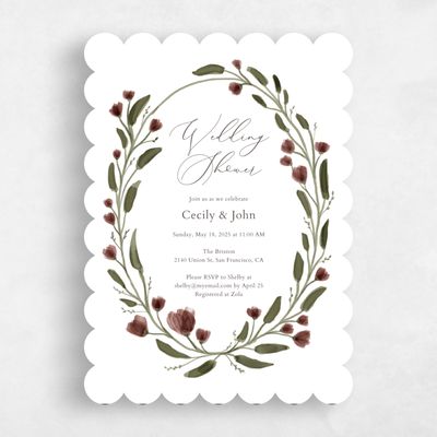 Purple Scalloped Wedding Wedding Shower Invitation - Beale Wreath