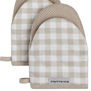 KitchenAid Gingham Mini Oven Mitt 2-Pack Set, Milkshake Tan, 5.5"x8"