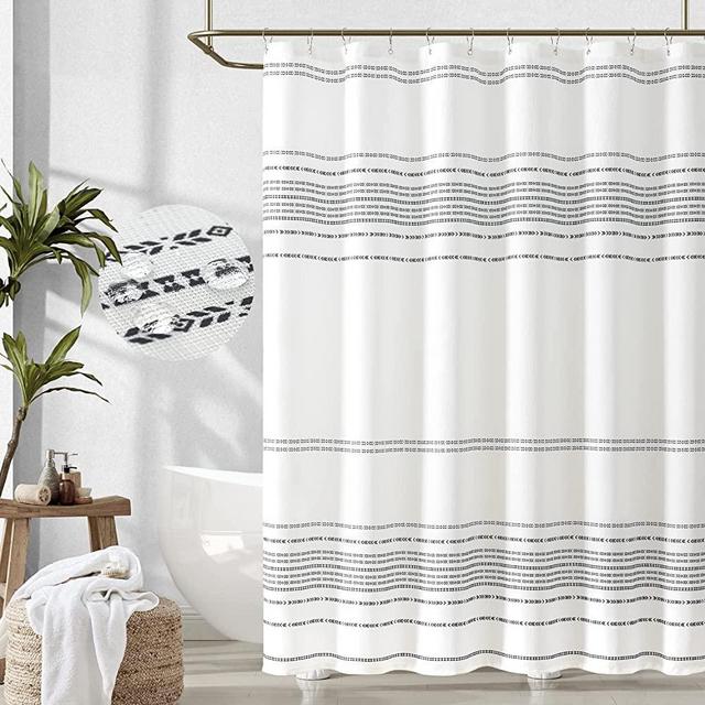 JINCHAN Black and White Shower Curtain Fabric Shower Curtain for Bathroom Boho Shower Curtain Summer Water Repellent in Bath 70x72 inches Modern Striped Shower Curtain with Curtain Hooks 1 Panel