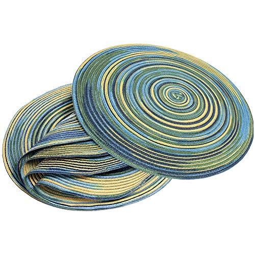 Round Placemats Farmhouse Boho Placemats 15 inch Set of 24 Braided Colorful Rainbow Woven Heat Resistant Place Mats Table Mats Blue
