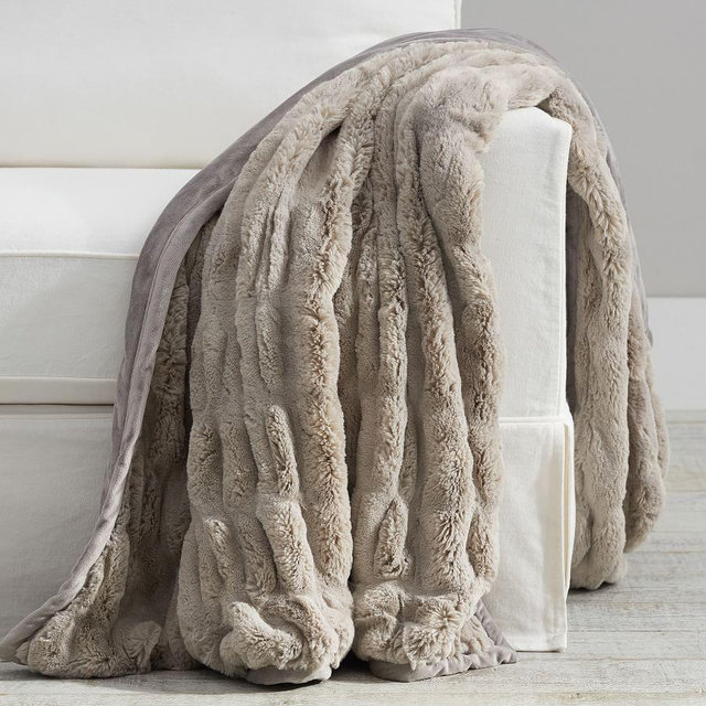 Faux Fur Ruched Throw, 50 x 60", Gray