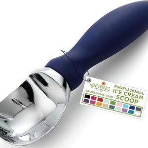 Spring Chef Ice Cream Scoop with Soft Grip Handle, Professional Heavy Duty Sturdy Scooper, Premium Kitchen Tool for Cookie Dough, Gelato, Sorbet, Sapphire