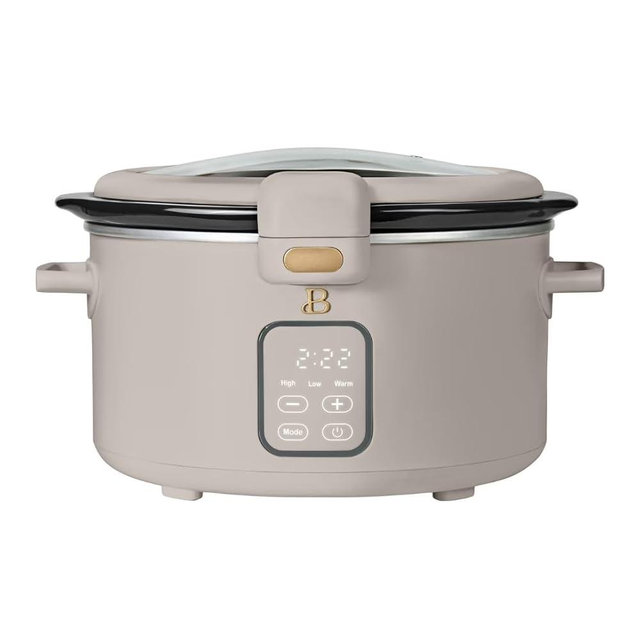 4 Quart Programmable Slow Cooker with Hinged Locking Lid, Digital Touch Controls, Removable Ceramic Nonstick Pot, Compact Crock Pot for Small Family Meals and Meal Prep (Porcini Taupe)