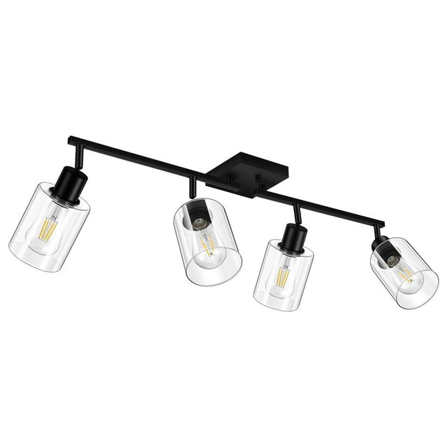 Bricosmocon 4-Light Track Lighting Fixtures with Seeded Glass Shade, Modern Kitchen Lighting Fixtures Ceiling, Rotatable Track Head, Wall Mount Ceiling Light for Bedside Hallway Bedroom, Matte Black