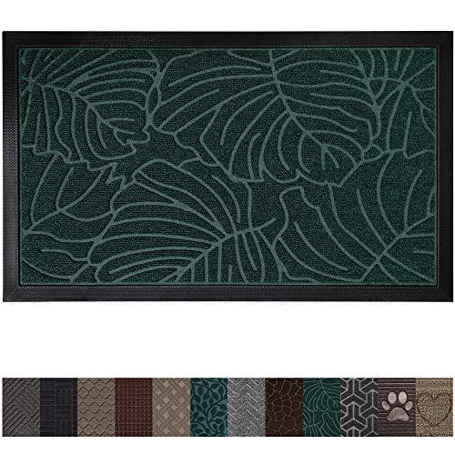 Gorilla Grip Original Durable Rubber Door Mat, 35x23, Heavy Duty Doormat for Indoor Outdoor, Waterproof, Easy Clean, Low-Profile Rug Mats for Winter Snow, Entry, Patio, High Traffic Areas, Green Palm