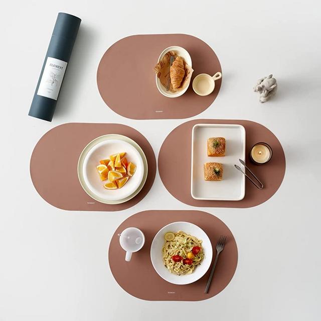 Silicone Placemats Set of 4 for Dining Table, V2 Design, Leather Texture Finish, Dining Table Mat, Non-Slip, Oil Proof, Water Proof, Heat Resistant, Stain Resistant, Easy to Clean (Rosey Clay)