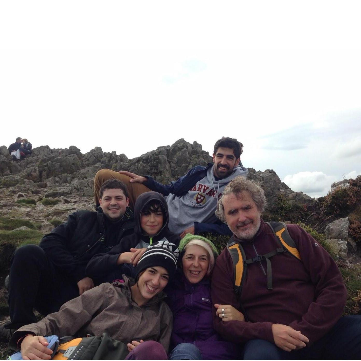 mama, Javi, Adrian and Siblings at top of Sugarloaf in Ireland