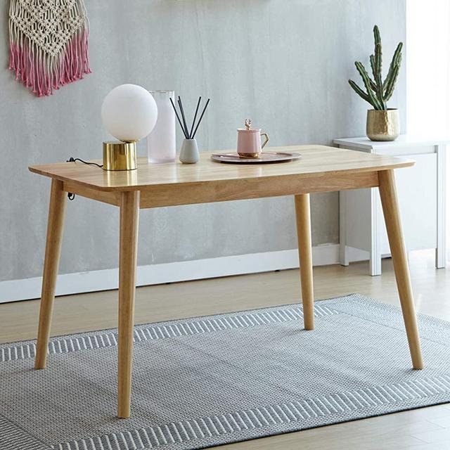 Livinia Aslan Dining Table, Mid Century Solid Hardwood Office Conference Pedestal Desk for 4-Person, Family Wooden Leisure Desk for Living Room Apartment (Natural)