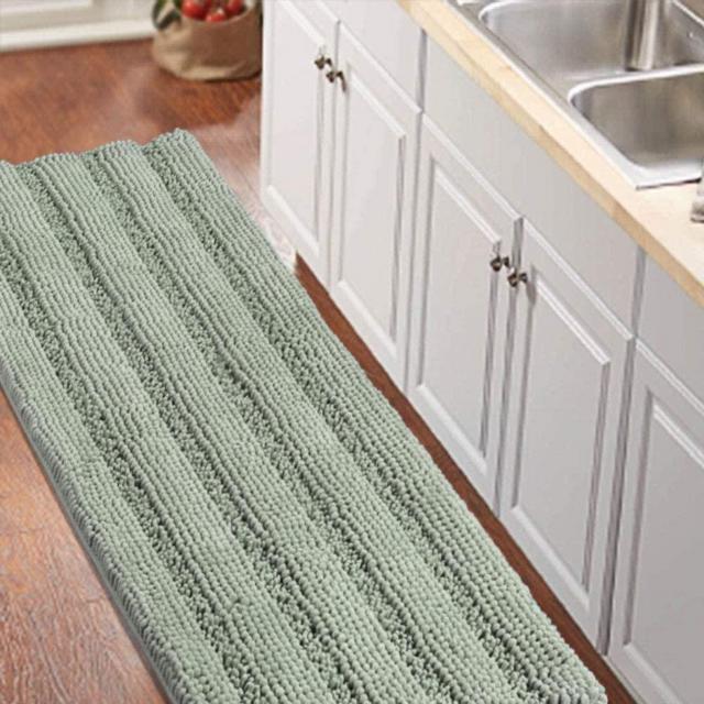 Turquoize Non Slip Shaggy Chenille Microfibers Bathroom Rug Sage Bathroom Mat Extra Long Bath Rug 59 x 20 Kitchen Rugs and Mats, Super Water Absorbent & Soft Washable Bath Rug for Bathroom, Sage