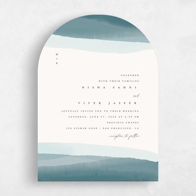 Blue Arch Wedding Invitation - Halloway Portrait