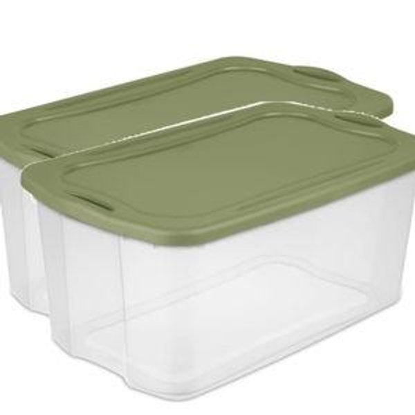 (2 pack) Sterilite Extra Large EZ Carry Storage Bin, 120 Quart Clear Plastic Storage Container with Full-Grip Handles, Green