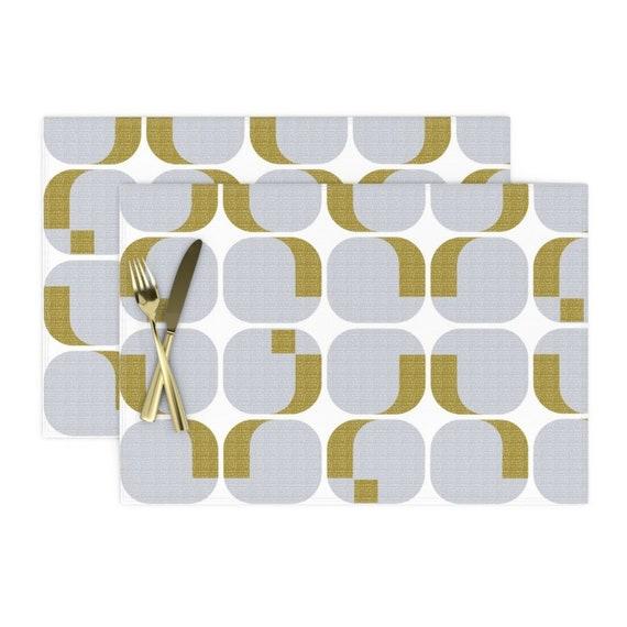 Mcm Placemats (Set of 2) - Mid Century Curves by ottomanbrim - Modern Graphic Minimalist 60's Gray Gold Cloth Placemats by Spoonflower