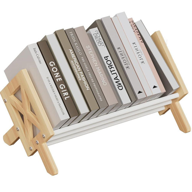 ART-GIFTREE Desktop Bookshelf Organizer, Wood Office Tabletop Book Storage Rack, Tilting Bookcase for Books/CDs/Magazine Display (White)