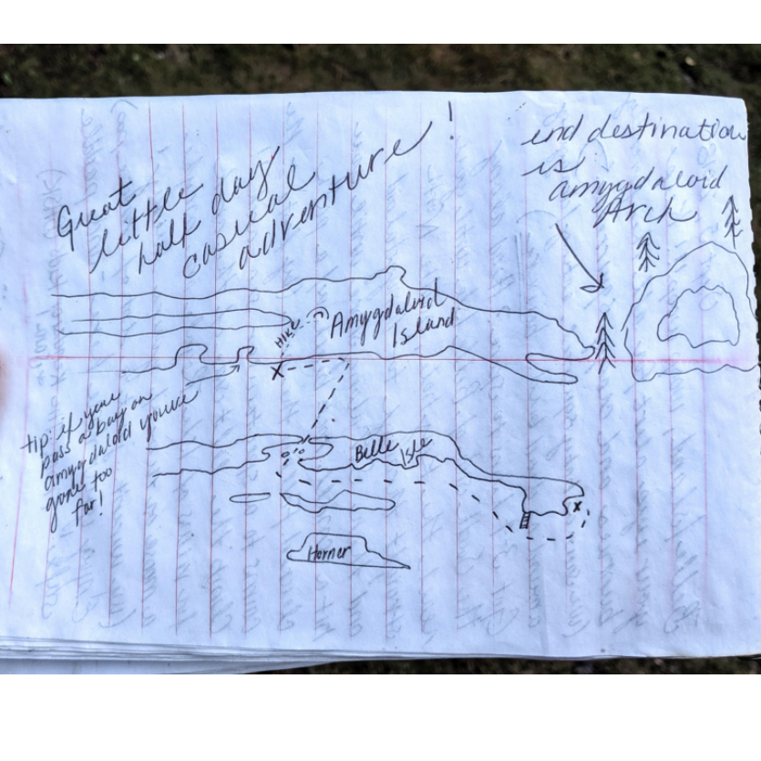 the map that was hand drawn to find the sea arch from Belle Island