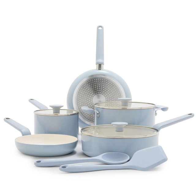 GreenPan Rio Advanced 10pc Ceramic Nonstick Cookware Set Stardew Blue