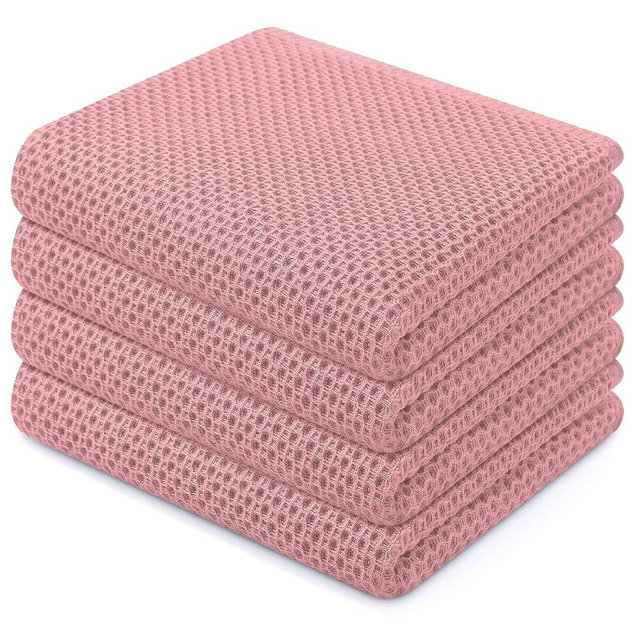 Homaxy 100% Cotton Waffle Weave Kitchen Dish Towels, Ultra Soft Absorbent Quick Drying Cleaning Towel, 13 x 28 Inches, 4-Pack, Dried Rose