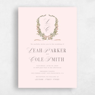 Lightest Blush, Pink Wedding Invitation - Cindra Portrait