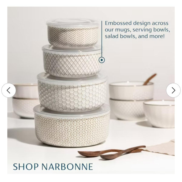 Kook Ceramic Nesting Bowls with Lids, Set of 4, Narbonne Collection - large set