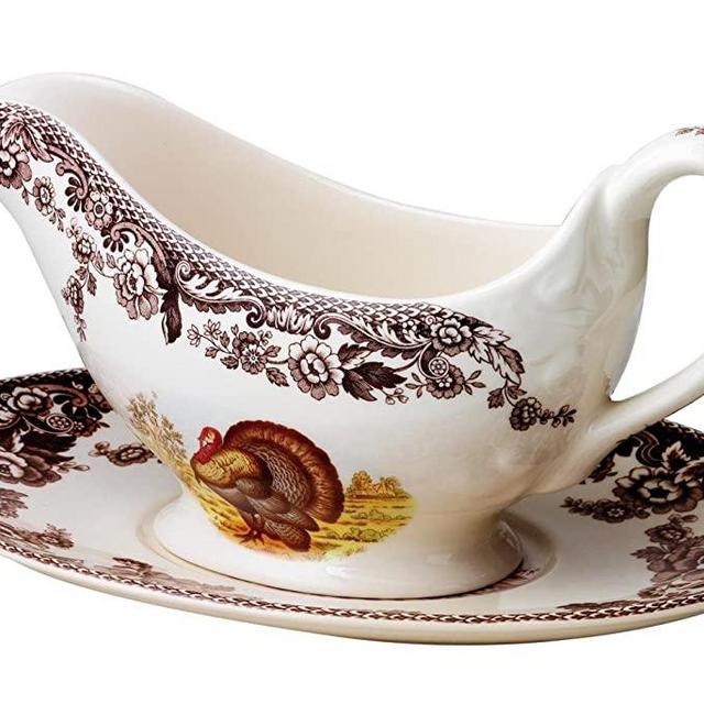 Spode Woodland Turkey Sauce Boat and Stand