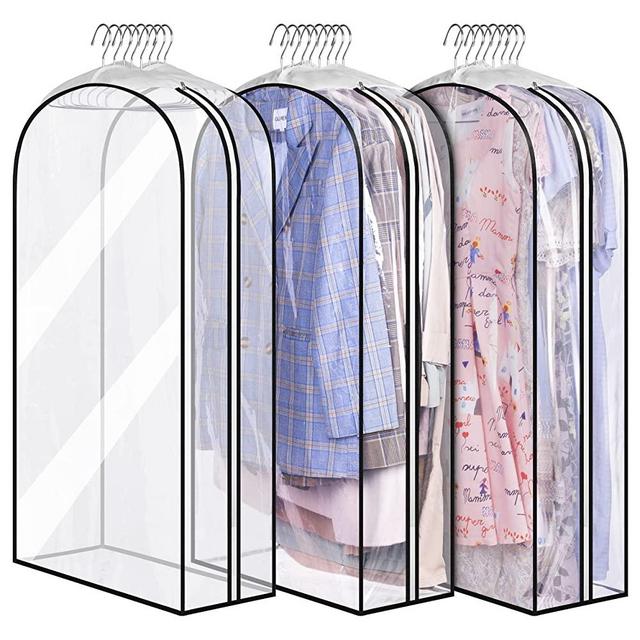 MISSLO 10" Gusseted All Clear Garment Bags for Hanging Clothes 40" Suit Bags for Closet Storage Hanging Clothes Storage Bags for Shirts, Coats, Dresses, 3 Packs