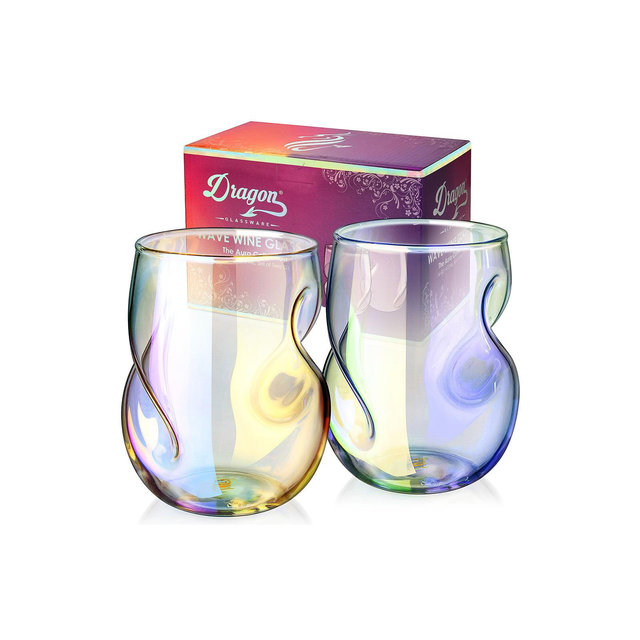 Dragon Glassware 16 oz Stemless Wine Glasses Aura Set of 2