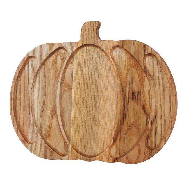 Halloween Pumpkin Shaped Charcuterie Board,Wood Kitchen Serving Tray Appetizer Serving Platter,Pumpkin Veggie Tray Divided Chip and Dip Board for kitchen，2-In-1 Use Cutting Board，15"L x 12"W x 1"Th