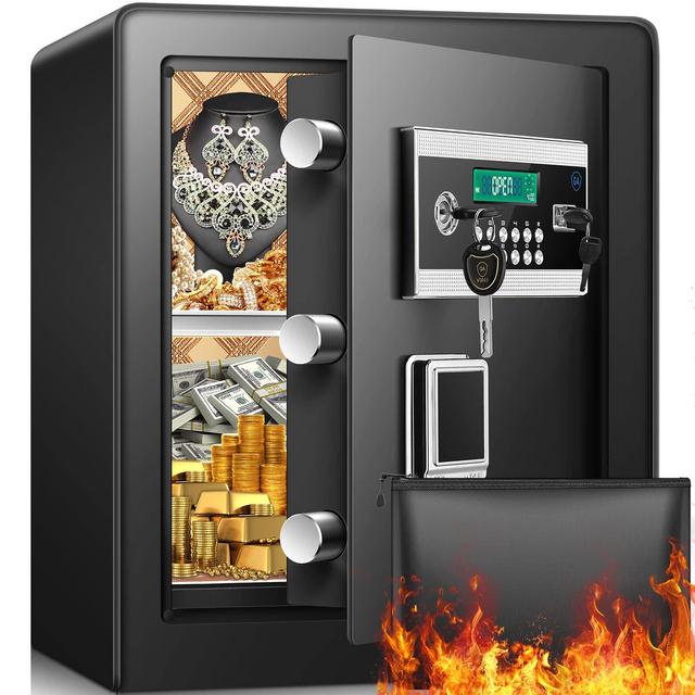 2.1 Cub Safe Box Fireproof Waterproof, Security Home Safe with Fireproof Document Bag, LCD Display Inner Cabinet Box, Large Fireproof Safe for Home, Safe Box for Money Document Valuables