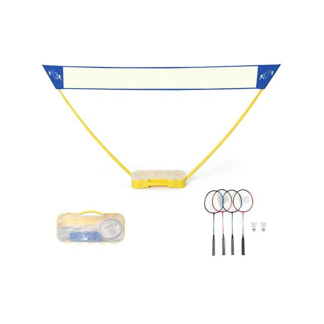 Portable Badminton Set Folding Tennis Badminton Volleyball Net w/ Stands Case