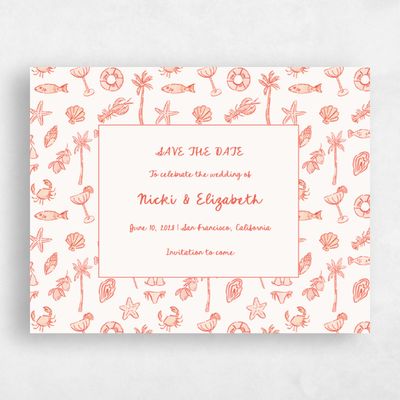 Coral, Pink Wedding Save the Date - Tenger Landscape