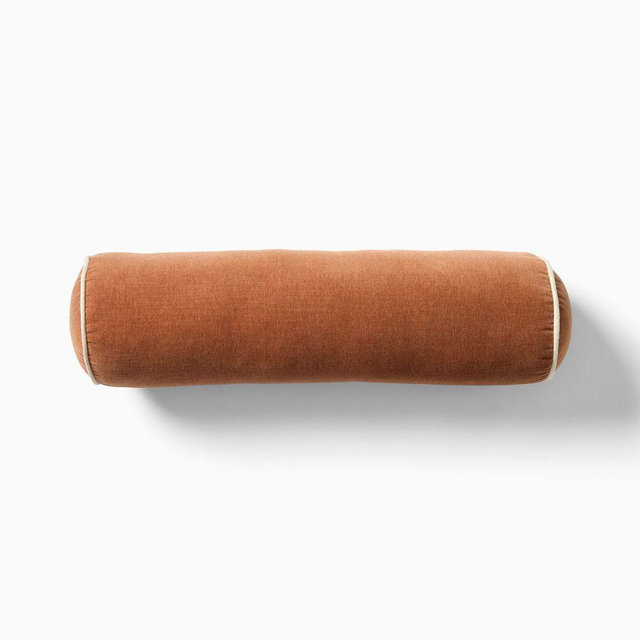 Cotton Velvet Bolster Pillow, 6x20, Burnt Umber