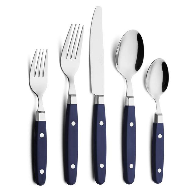 ANNOVA Silverware Set, Retro/Rivet Colorful Stainless Steel Tableware Kitchen Flatware Set Utensils, Includes Dinner Knives, Forks, Spoons, Salad Forks & Dessert Spoons (Navy Blue, 20 Pieces)