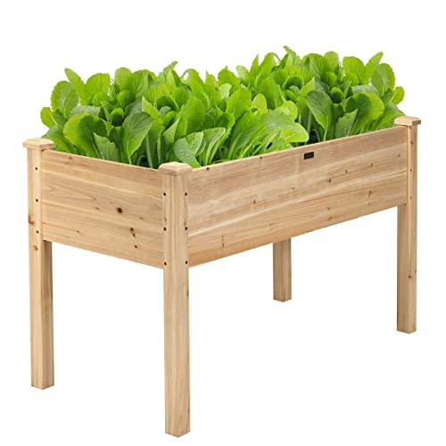 Giantex Raised Garden Bed Kit Elevated Planter Box for Vegetables Fruits Herb Grow, Heavy Duty Natural Cedar Wood Frame Gardening Planting Bed for Deck Patio Yard, No-Bolt Assembly, 49.5"X25"X30.0"