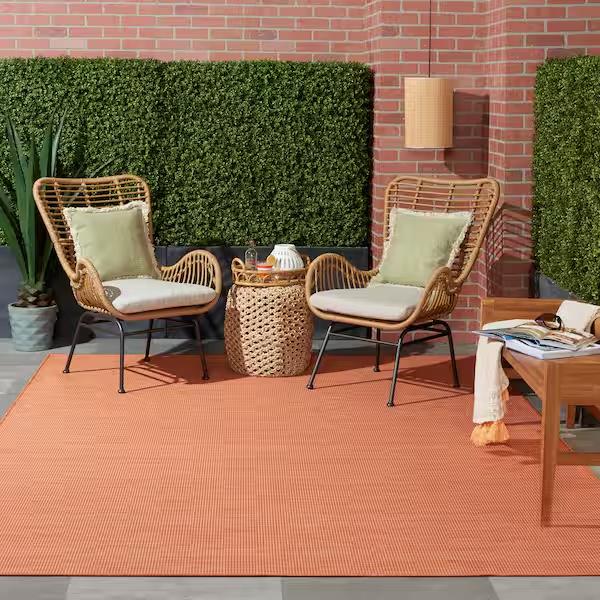 Nourison Positano Terracotta 8 ft. x 10 ft. Solid Modern Indoor/Outdoor Patio Area Rug 792006