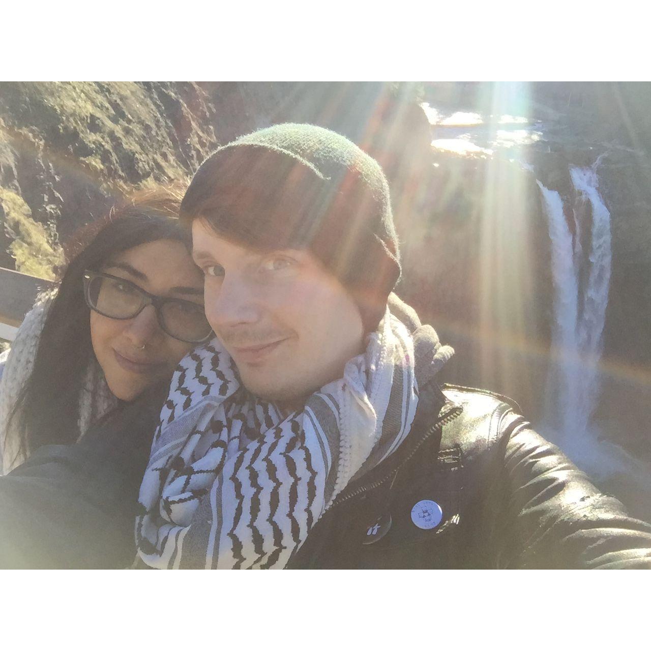 at Snoqualmie falls, in washington on our road trip up the coast