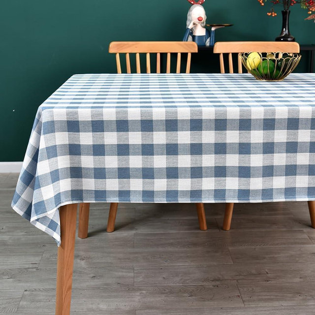 Yofori Gingham Table Cloth for Rectangle Tables Sky Blue Checkered Plaid Tablecloth Heavy Duty Cotton Blend Washable & Wrinkle Table Cover for Outdoor Kitchen Dining Picnic Camping (60x102 Inch)
