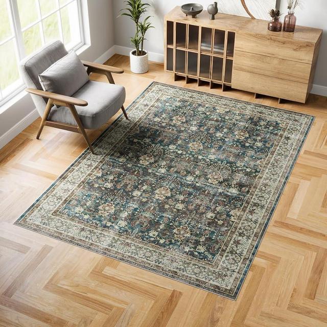 Dripex Vintage Washable Area Rug - 3x5 Boho Entryway Rug for Indoor Door Mat Low-Pile Non-Slip Bedside Rug Bedroom Oriental Medallion Floral Print Carpet Soft Accent Rug Farmhouse Office Home Decor