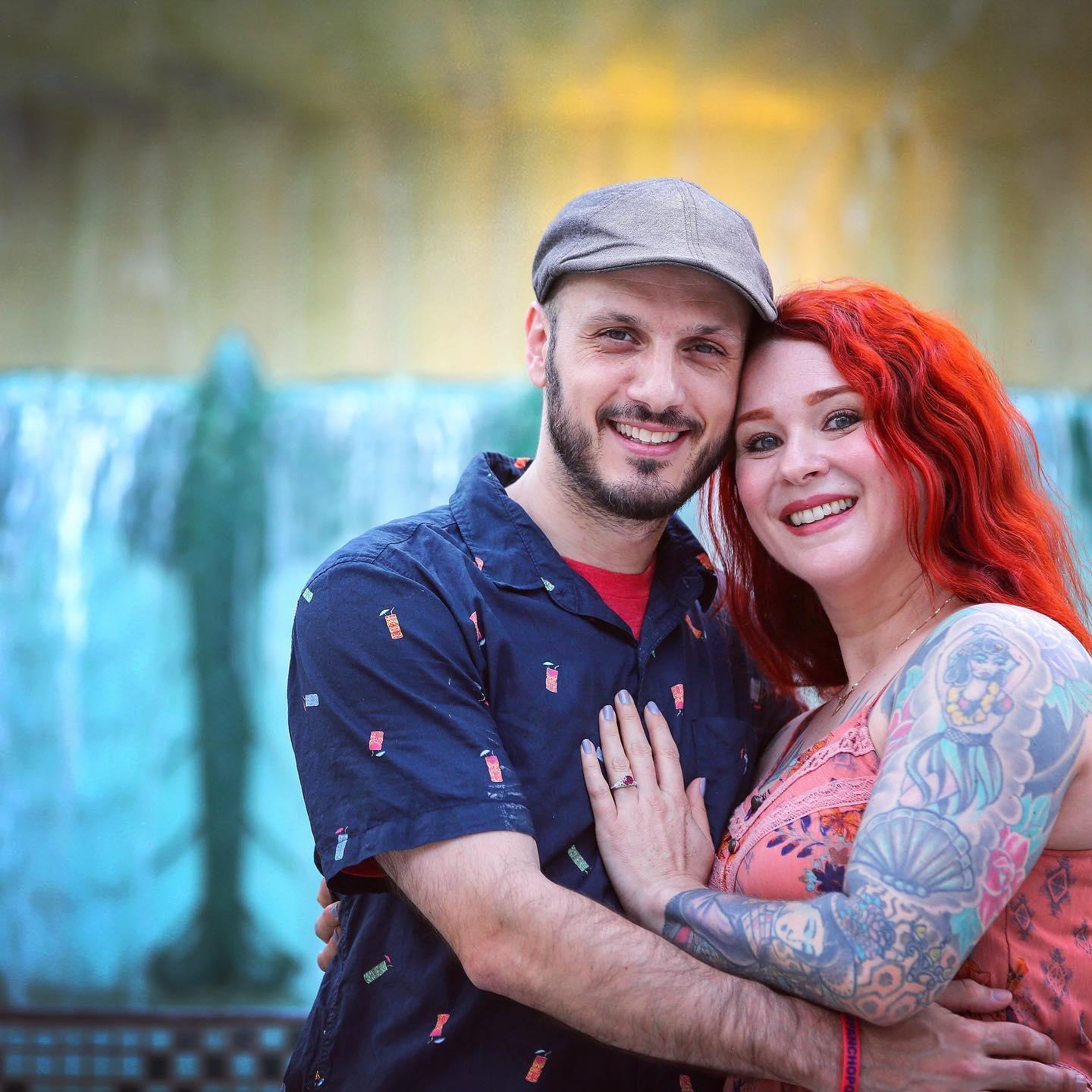 Engaged on the steps of the Burbank City Hall.