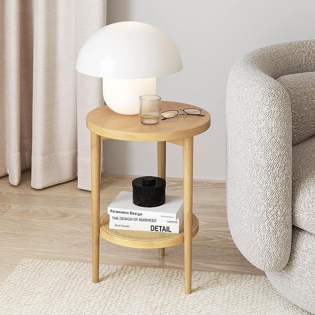 Nathan James Oraa Metal Round Modern Side Accent or End Living Bedroom and Nursery Room, 1 Table, Light Brown Wood