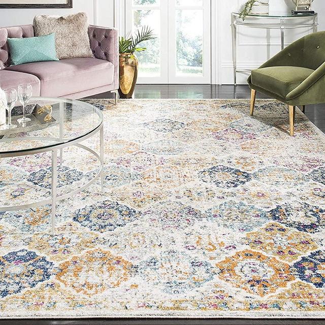 Safavieh Madison Collection MAD611B Bohemian Chic Vintage Distressed Area Rug, 9' x 12', Cream/Multi