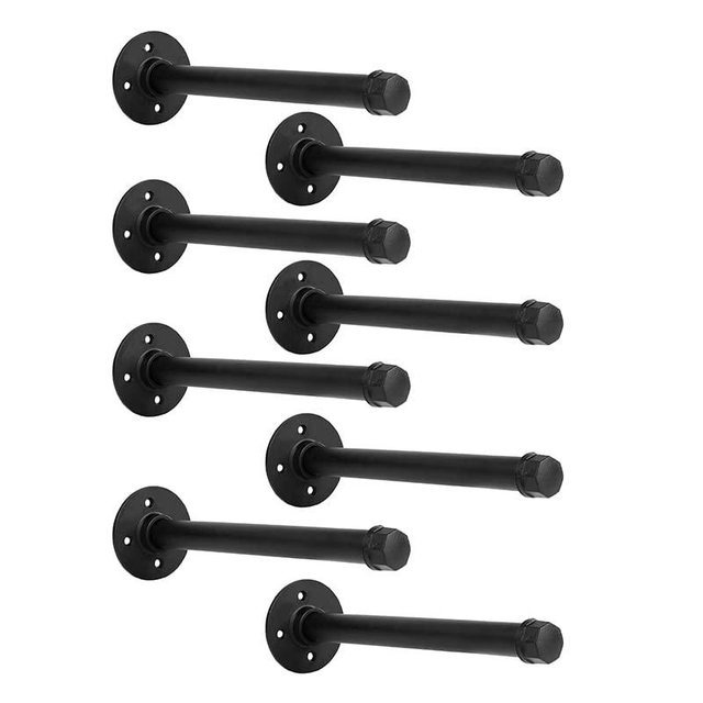 YCCO Industrial Black Iron Pipe Shelf Brackets Wall Mount DIY Shelving Brackets Pipe Decor Wall Rustic Garment Rack Hardware Included, 8 Inch Set of 8