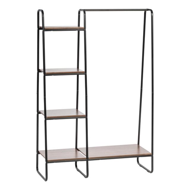 Metal Garment Rack with Wood Shelves, Black/Dark Brown