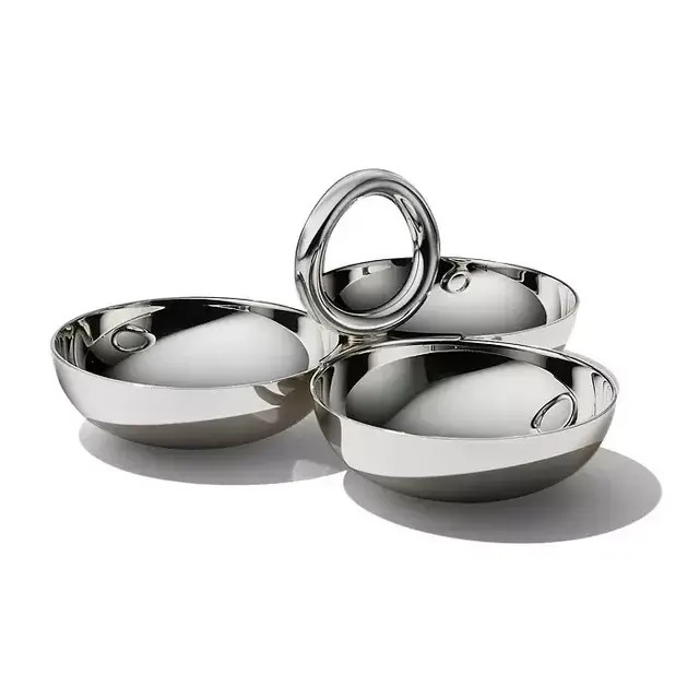 Vertigo Small 3-Part Silver Appetizer Dish