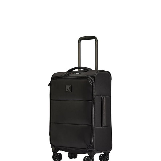 ANTLER - Soft Stripe Carry On Luggage 22x14x9 Airline Approved - Cabin Suitcase with Expander, Adjustable Handle, 4 Spinner Wheels, Lightweight, TSA Lock - Recycled Polyester Luggage - Black