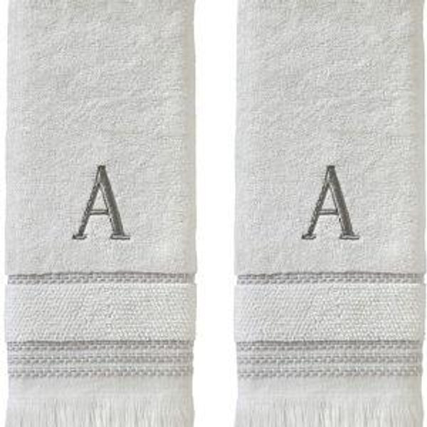 SKL Home Casual Monogram Hand Towel Set, A, 16x26, White 2 Count
