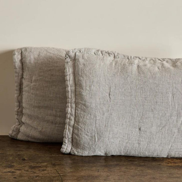 Ticking Stripe Shams in Fog, Set of 2