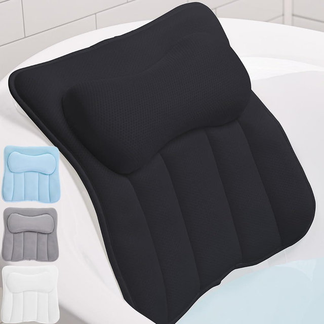 GORILLA GRIP Mesh Bath Pillow for Tub, Strong Suction Cups, Headrest with FlexComfort Technology, Neck, Head Back Support, Luxury Machine Wash Bathtub, Valentines Gifts for Her, Wife, Girlfriend Black